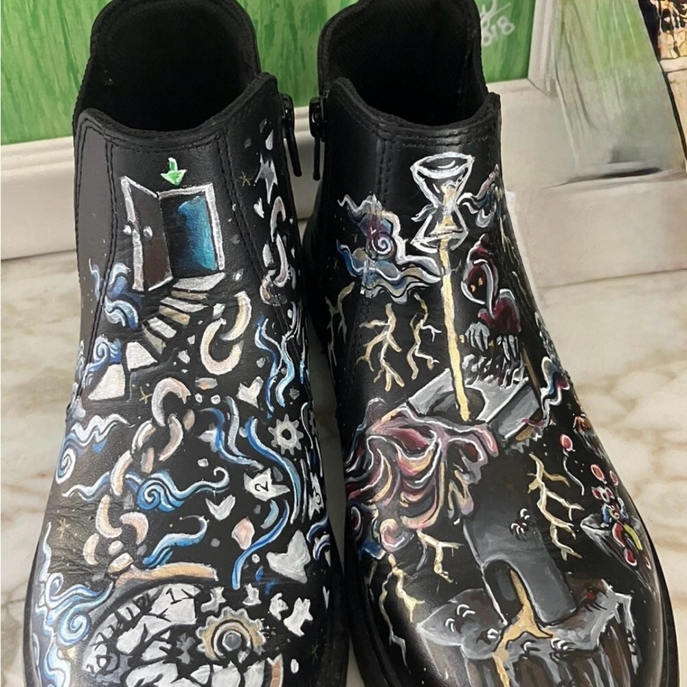 Dr. Martens Chelsea Custom Painted Air Wair Boots Jade Collins JCollarts New 9 - Picture 3 of 7